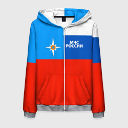 Толстовка 3D на молнии мужская Флаг МЧС России, цвет: 3D-меланж