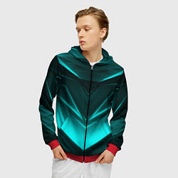 Толстовка 3D на молнии мужская NEON GEOMETRY STRIPES, цвет: 3D-красный — фото 2