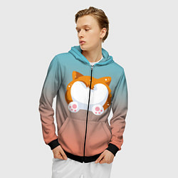 Толстовка 3D на молнии мужская Милый корги, цвет: 3D-черный — фото 2