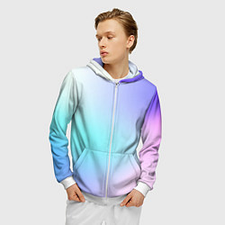 Толстовка 3D на молнии мужская Небесно голубой градиентный, цвет: 3D-белый — фото 2
