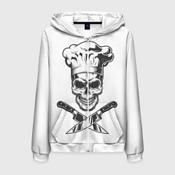 Толстовка 3D на молнии мужская Череп повар, цвет: 3D-белый