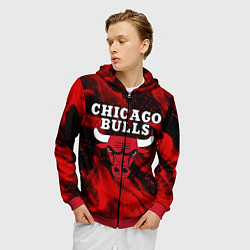 Толстовка 3D на молнии мужская CHICAGO BULLS, цвет: 3D-красный — фото 2