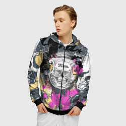 Толстовка 3D на молнии мужская Череп, цвет: 3D-черный — фото 2