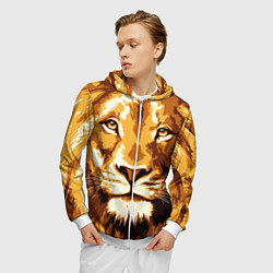 Толстовка 3D на молнии мужская Взгляд льва, цвет: 3D-белый — фото 2