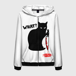Толстовка 3D на молнии мужская What Cat, цвет: 3D-черный