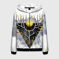 Толстовка 3D на молнии мужская Графит и золото: дерево жизни, цвет: 3D-черный