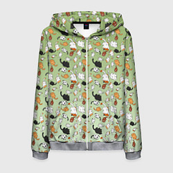 Мужская толстовка на молнии Много рисованных котов узор