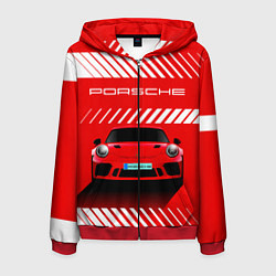 Толстовка 3D на молнии мужская PORSCHE ПОРШЕ RED STYLE, цвет: 3D-красный