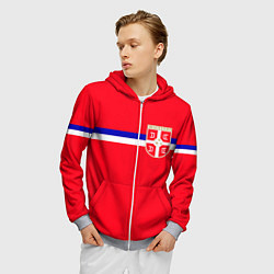 Толстовка 3D на молнии мужская Сборная Сербии, цвет: 3D-меланж — фото 2