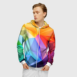 Толстовка 3D на молнии мужская Радужная геометрия, цвет: 3D-белый — фото 2