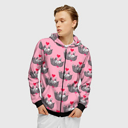 Толстовка 3D на молнии мужская Пиксельные котики, цвет: 3D-черный — фото 2