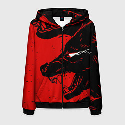 Толстовка 3D на молнии мужская Красный волк 3D, цвет: 3D-черный
