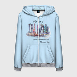 Толстовка 3D на молнии мужская Москва-Сити, цвет: 3D-меланж