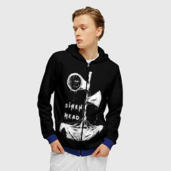 Толстовка 3D на молнии мужская Сиреноголовый ЧБ Siren Head, цвет: 3D-синий — фото 2