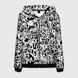 Толстовка 3D на молнии мужская Graffiti white on black, цвет: 3D-черный