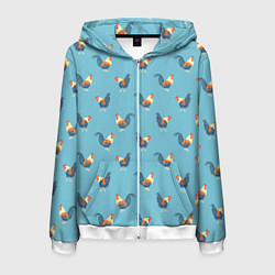 Толстовка 3D на молнии мужская Петушки паттерн, цвет: 3D-белый