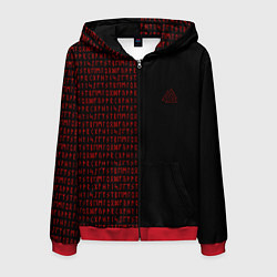 Толстовка 3D на молнии мужская ВАЛЬКНУТ РУНИЧЕСКИЙ АЛФАВИТ, цвет: 3D-красный