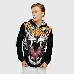 Толстовка 3D на молнии мужская Оскал амурского тигра, цвет: 3D-черный — фото 2