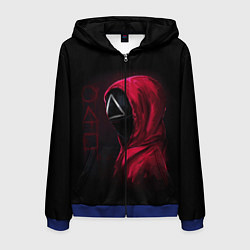 Толстовка 3D на молнии мужская ИГРА В КАЛЬМАРА, СТРАЖ ТРЕУГОЛЬНИК, ФИГУРЫ ИГРЫ, цвет: 3D-синий