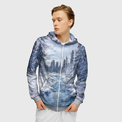 Толстовка 3D на молнии мужская СНЕЖНЫЙ ПЕЙЗАЖ, цвет: 3D-меланж — фото 2