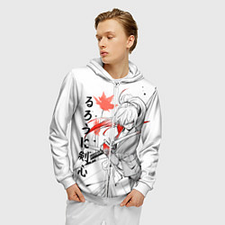 Толстовка 3D на молнии мужская Rurouni Kenshin - Бродяга Кэнсин, цвет: 3D-белый — фото 2