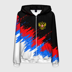 Толстовка 3D на молнии мужская РОССИЯ, БРЫЗГИ КРАСОК, ТРИКОЛОР, цвет: 3D-белый