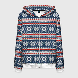 Толстовка 3D на молнии мужская Knitted Christmas Pattern, цвет: 3D-белый