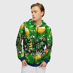 Толстовка 3D на молнии мужская Новогоднее Настроение Елка, цвет: 3D-синий — фото 2