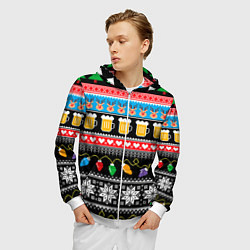Толстовка 3D на молнии мужская Новогодний пивной узор, цвет: 3D-белый — фото 2