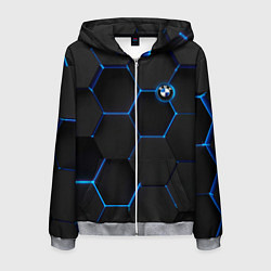 Толстовка 3D на молнии мужская BMW blue neon theme, цвет: 3D-меланж