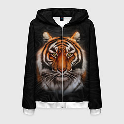 Толстовка 3D на молнии мужская Реалистичный тигр Realistic Tiger, цвет: 3D-белый