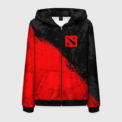 Толстовка 3D на молнии мужская DOTA 2 RED LOGO, БРЫЗГИ КРАСОК, цвет: 3D-черный