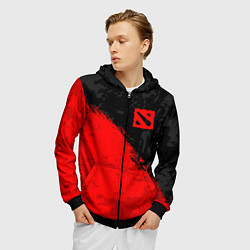 Толстовка 3D на молнии мужская DOTA 2 RED LOGO, БРЫЗГИ КРАСОК, цвет: 3D-черный — фото 2