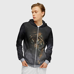 Толстовка 3D на молнии мужская Тигр в тумане, цвет: 3D-меланж — фото 2