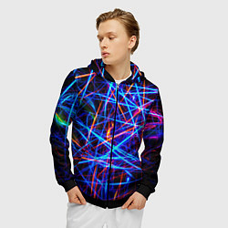 Толстовка 3D на молнии мужская NEON LINES Glowing Lines Effect, цвет: 3D-черный — фото 2