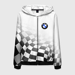 Толстовка 3D на молнии мужская BMW, БМВ СПОРТ, ФИНИШНЫЙ ФЛАГ, цвет: 3D-черный