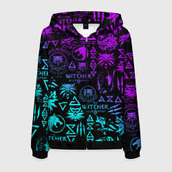 Толстовка 3D на молнии мужская ВЕДЬМАК ЛОГОБОМБИНГ НЕОН, цвет: 3D-черный