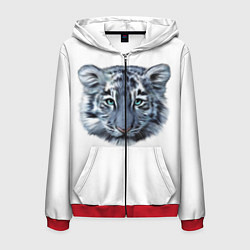 Толстовка 3D на молнии мужская Взгляд белого тигра, цвет: 3D-красный