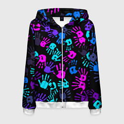 Толстовка 3D на молнии мужская Следы неоновых рук, цвет: 3D-белый