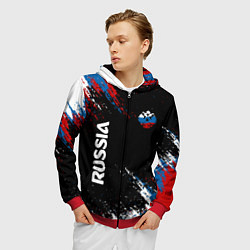 Толстовка 3D на молнии мужская Russia Штрихи в цвет Флага, цвет: 3D-красный — фото 2