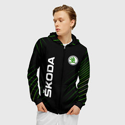 Толстовка 3D на молнии мужская Skoda Шкода Полосы, цвет: 3D-черный — фото 2