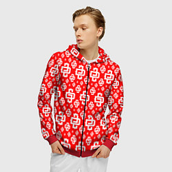 Толстовка 3D на молнии мужская Red Pattern Dope Camo Dope Street Market Спина, цвет: 3D-красный — фото 2