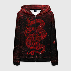 Толстовка 3D на молнии мужская Красная Змея Red Snake Глитч, цвет: 3D-черный