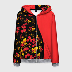 Толстовка 3D на молнии мужская Хохлома Русская роспись, цвет: 3D-меланж