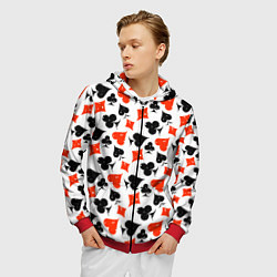Толстовка 3D на молнии мужская Пика, Черва, Крестя, Бубна, цвет: 3D-красный — фото 2