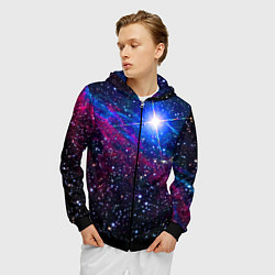 Толстовка 3D на молнии мужская Открытый космос Star Neon, цвет: 3D-черный — фото 2
