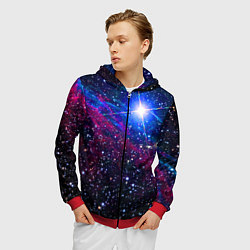 Толстовка 3D на молнии мужская Открытый космос Star Neon, цвет: 3D-красный — фото 2