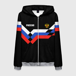 Толстовка 3D на молнии мужская РОССИЯ ТРИКОЛОР ЛИНИИ, цвет: 3D-меланж