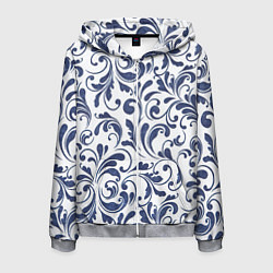 Толстовка 3D на молнии мужская Гжелевый рисунок, цвет: 3D-меланж