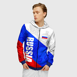 Толстовка 3D на молнии мужская RUSSIA - SPORTWEAR - ТРИКОЛОР, цвет: 3D-синий — фото 2